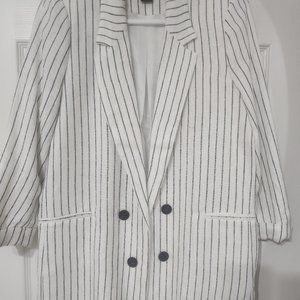 Rachel Zoe, Size Medium, Suit Jacket, Ivory with Navy Pin Stripes